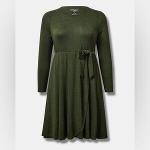 At The Knee Hacci Faux Wrap Dress 0X